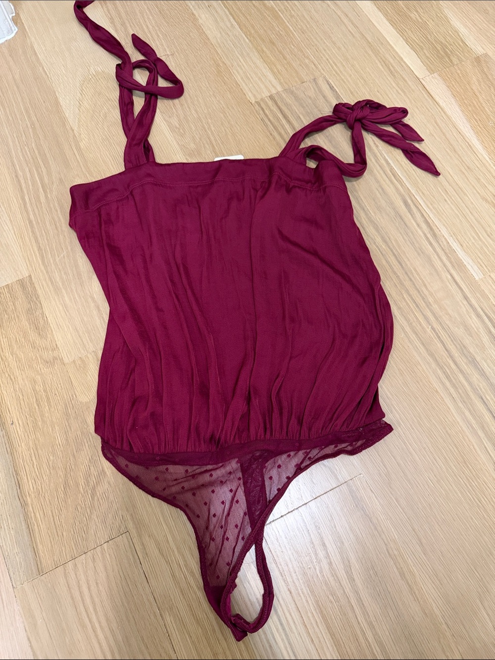 Free People Burgundy Tie-Shoulder satiny Bodysuit